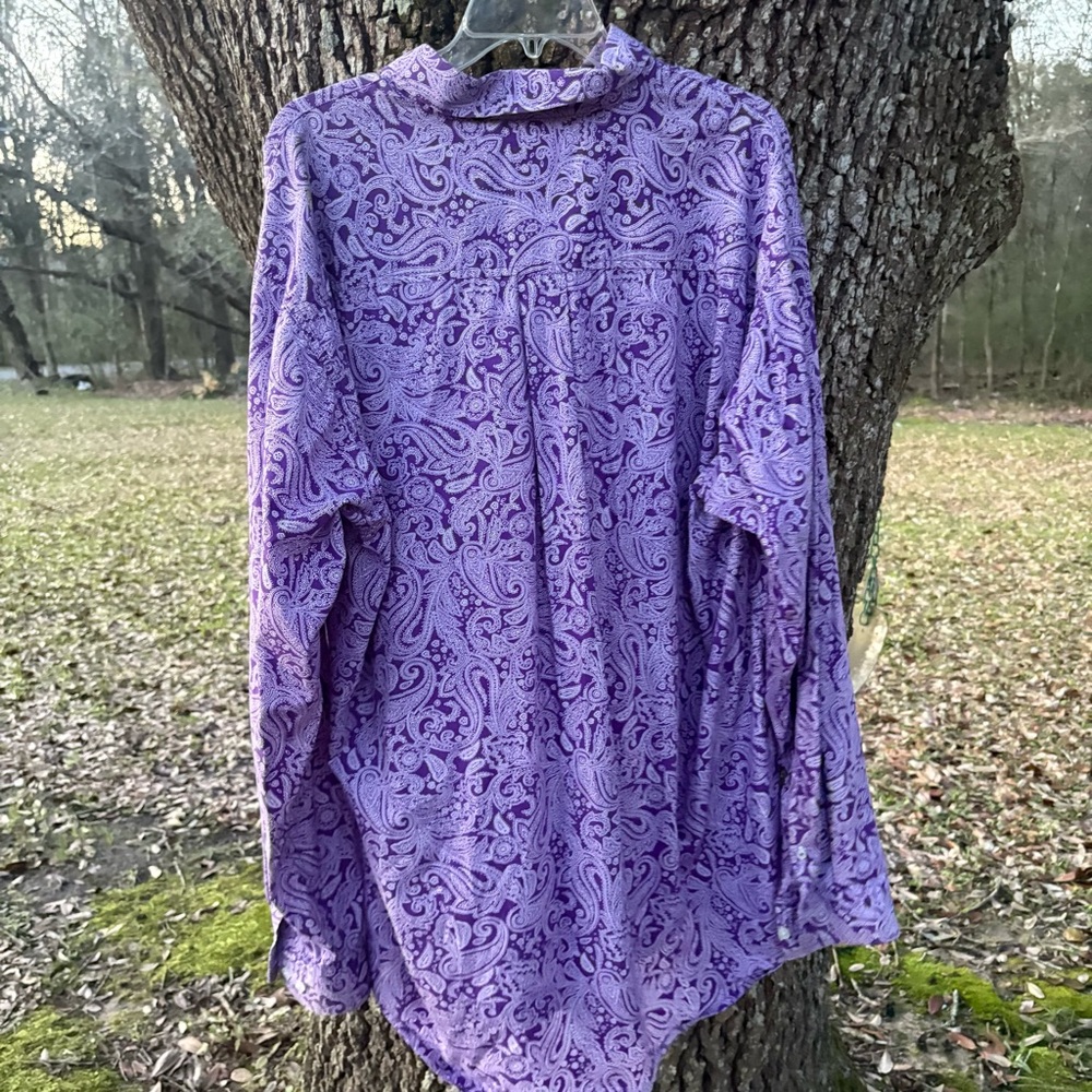 CINCH COTTON WESTERN COWBOY LONG SLEEVE BUTTON DOWN PAISLEY PURPLE DRESS SHIRT - Picture 4 of 11